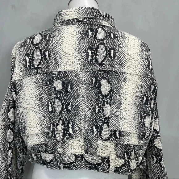Noble U Snake Print Cropped Denim Jacket size Small - Picture 7 of 11